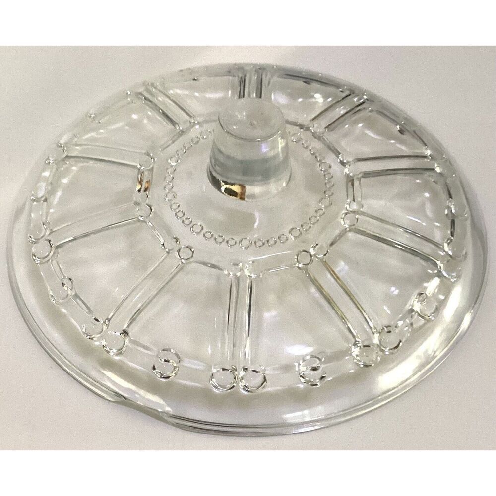 Vintage KIG Indonesia Glass Oyster Pearl Clear 7" Covered Candy Dish Bowl w/ Lid - Picture 6 of 7